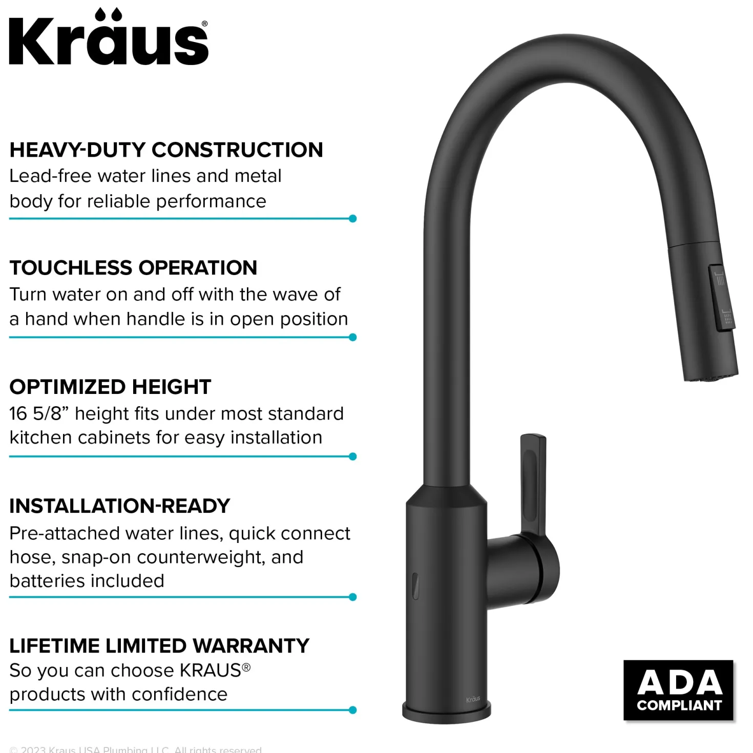 KRAUS Oletto Touchless Pull-Down Kitchen Faucet in Matte Black