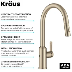 KRAUS Oletto Touchless Pull-Down Kitchen Faucet in Spot-Free Antique Champagne Bronze