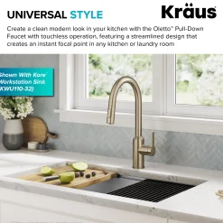 KRAUS Oletto Touchless Pull-Down Kitchen Faucet in Spot-Free Antique Champagne Bronze