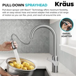 KRAUS Oletto Touchless Pull-Down Kitchen Faucet in Spot-Free Antique Champagne Bronze