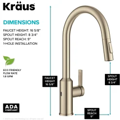 KRAUS Oletto Touchless Pull-Down Kitchen Faucet in Spot-Free Antique Champagne Bronze