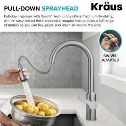 KRAUS Oletto Touchless Pull-Down Kitchen Faucet in Spot-Free Stainless Steel