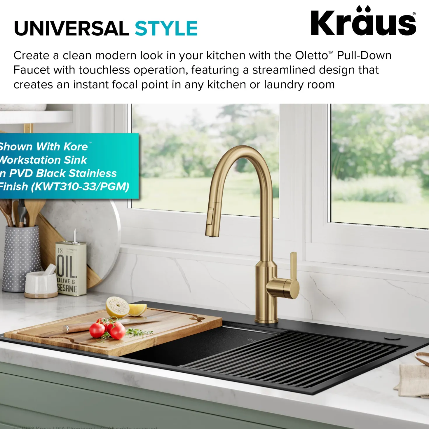 KRAUS Oletto Touchless Pull-Down Kitchen Faucet in Brushed Brass