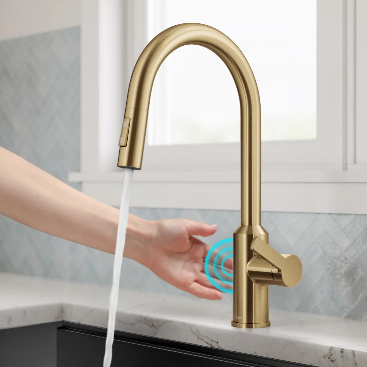 KRAUS Oletto Touchless Pull-Down Kitchen Faucet in Brushed Brass