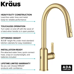 KRAUS Oletto Touchless Pull-Down Kitchen Faucet in Brushed Brass
