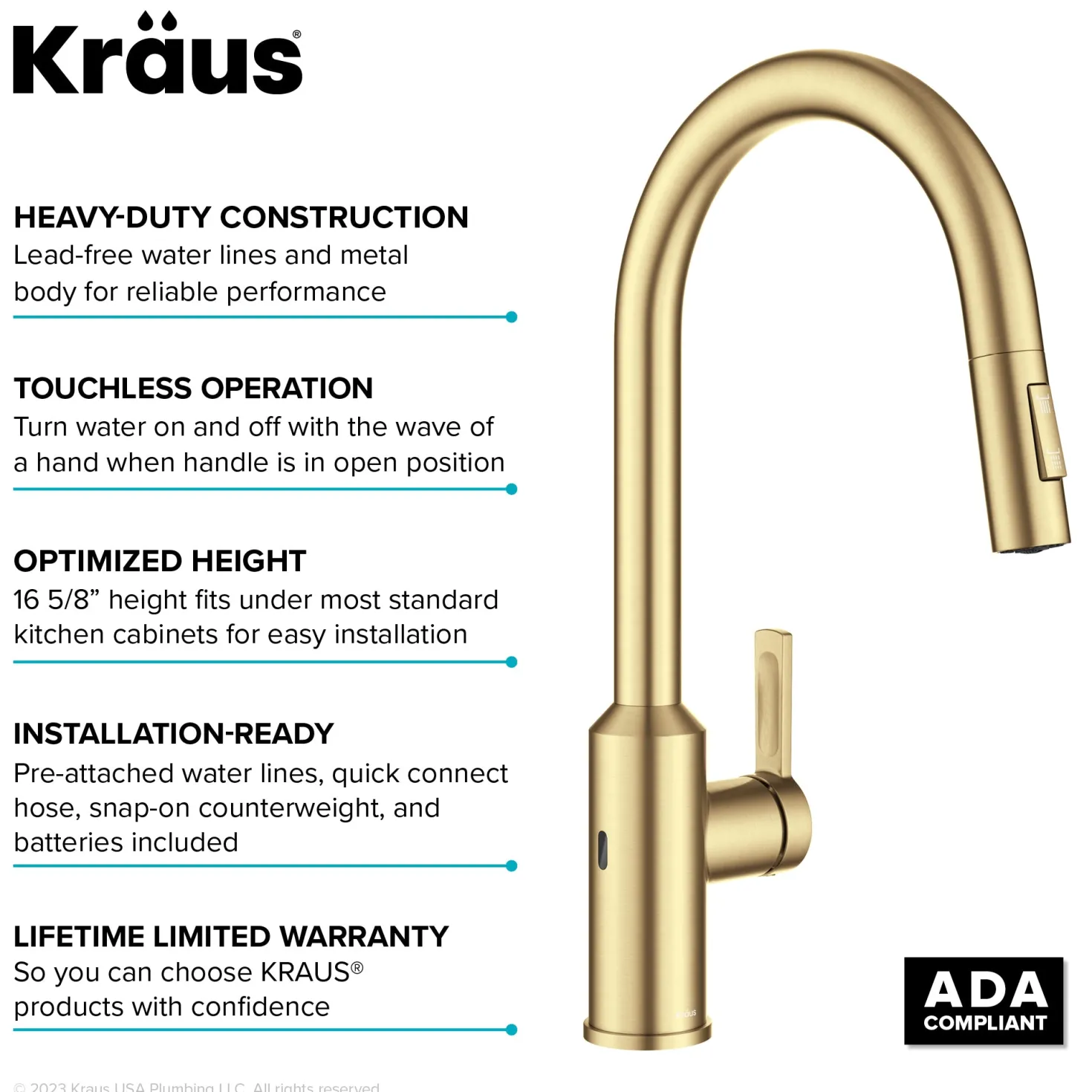 KRAUS Oletto Touchless Pull-Down Kitchen Faucet in Brushed Brass