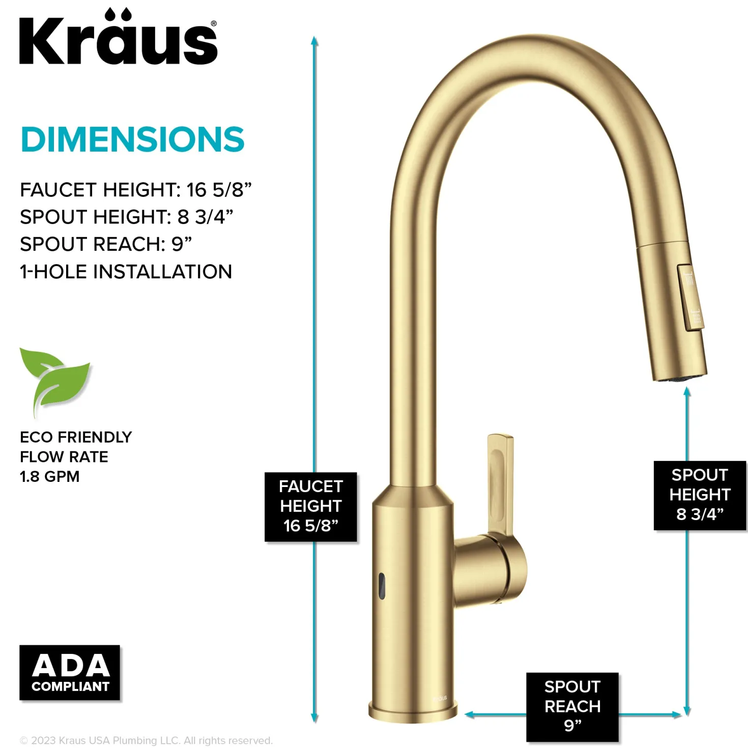 KRAUS Oletto Touchless Pull-Down Kitchen Faucet in Brushed Brass