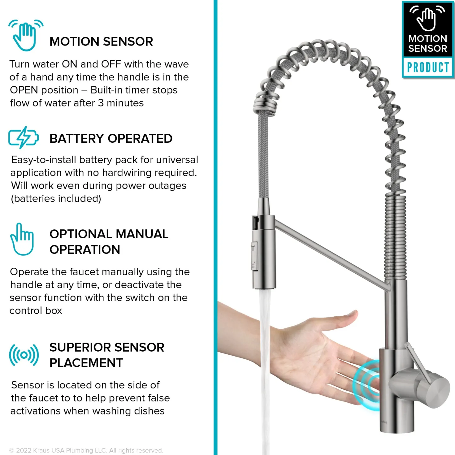 KRAUS Oletto Touchless Pull-Down Single Handle Faucet in Spot Free Stainless Steel