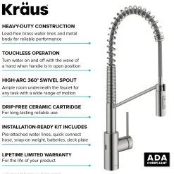 KRAUS Oletto Touchless Pull-Down Single Handle Faucet in Spot Free Stainless Steel