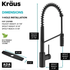 KRAUS Oletto Touchless Pull-Down Single Handle Faucet in Matte Black