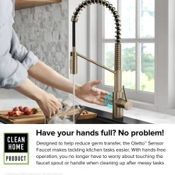 KRAUS Oletto Touchless Pull-Down Single Handle Faucet in Spot Free Antique Champagne Bronze