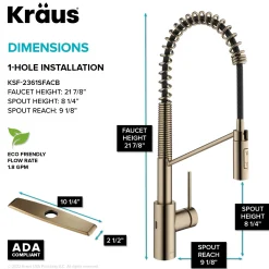 KRAUS Oletto Touchless Pull-Down Single Handle Faucet in Spot Free Antique Champagne Bronze