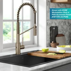 KRAUS Oletto Touchless Pull-Down Single Handle Faucet in Spot Free Antique Champagne Bronze