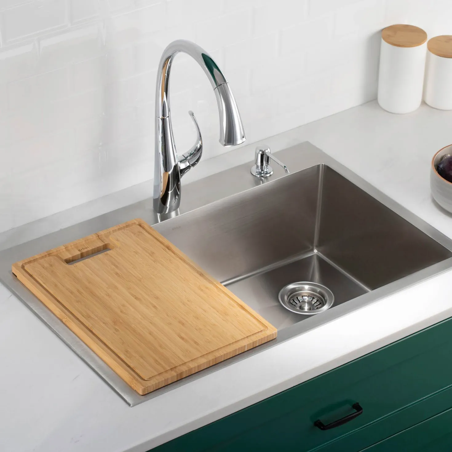 KRAUS Organic Solid Bamboo Cutting Board for Kitchen Sink, 18.5" x 12"