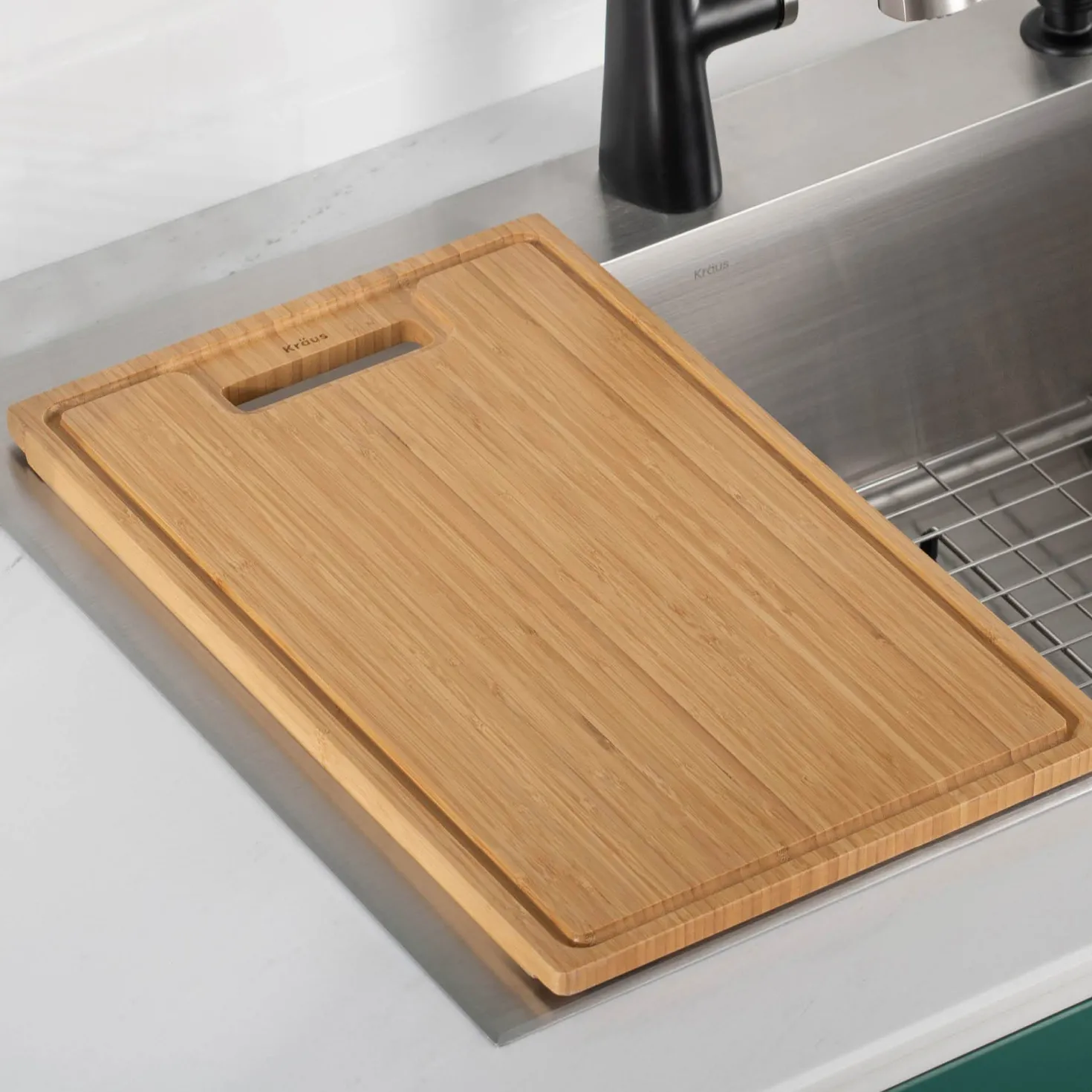 KRAUS Organic Solid Bamboo Cutting Board for Kitchen Sink, 18.5" x 12"