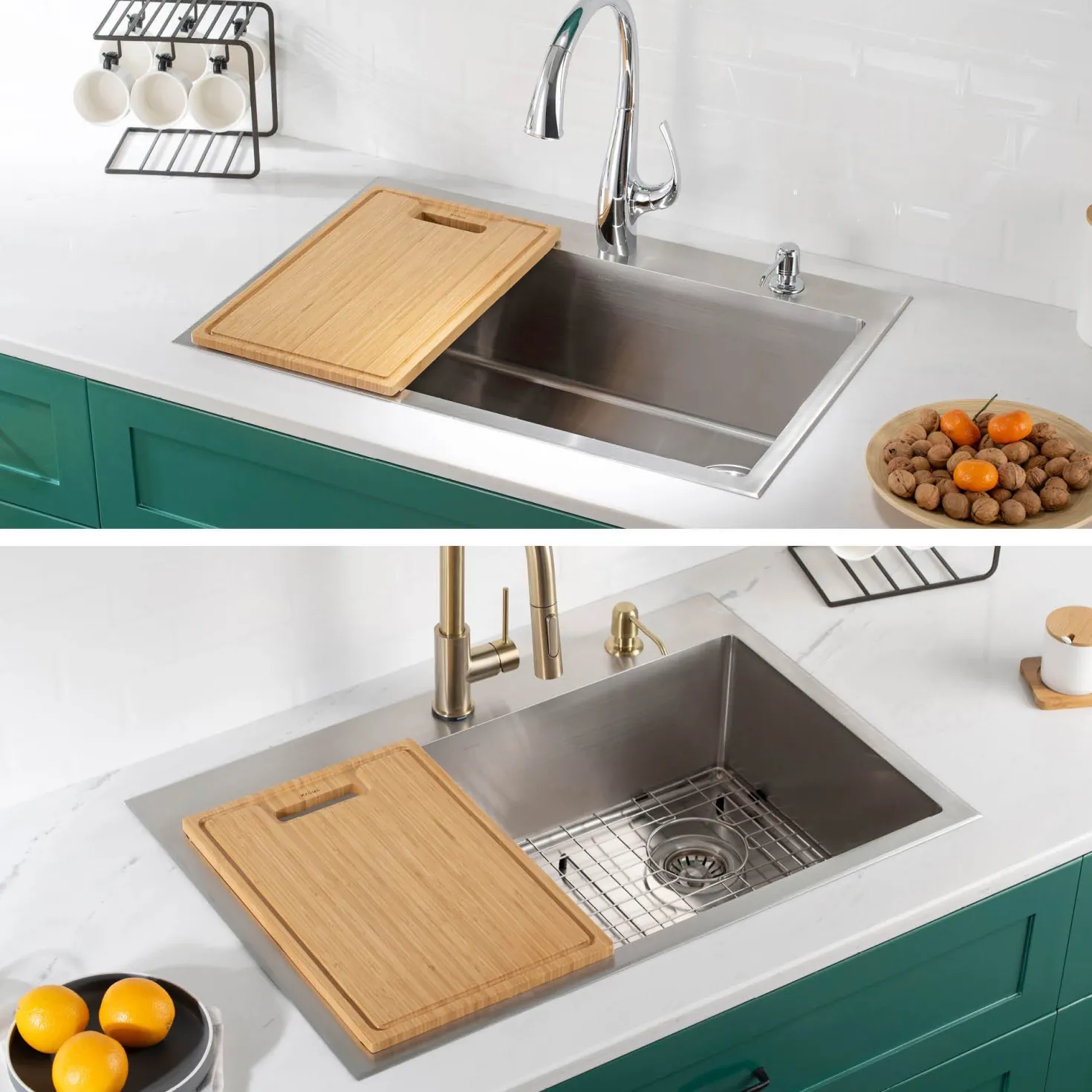 KRAUS Organic Solid Bamboo Cutting Board for Kitchen Sink, 17.5" x 12"