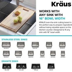 KRAUS Organic Solid Bamboo Cutting Board for Kitchen Sink, 17.5