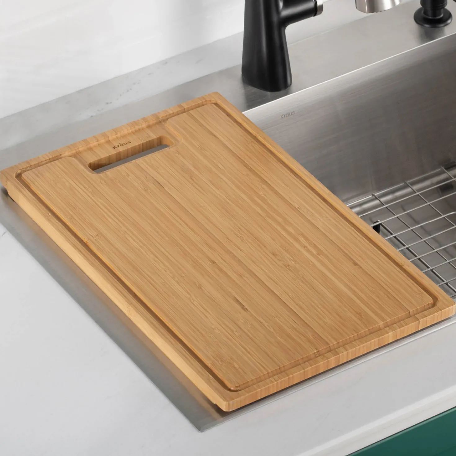 KRAUS Organic Solid Bamboo Cutting Board for Kitchen Sink, 17.5" x 12"