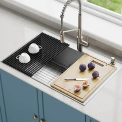 KRAUS Organic Solid Bamboo Cutting Board for Kitchen Sink, 17.5