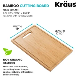 KRAUS Organic Solid Bamboo Cutting Board for Kitchen Sink, 17.5