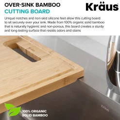 KRAUS Organic Solid Bamboo Cutting Board for Kitchen Sink, 17.5