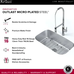 KRAUS Outlast MicroShield 16 Gauge Stainless Steel Undermount Kitchen Sink