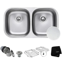 KRAUS Outlast MicroShield Scratch-Resist Stainless Steel Undermount 50/50 Double Bowl Sink, 32
