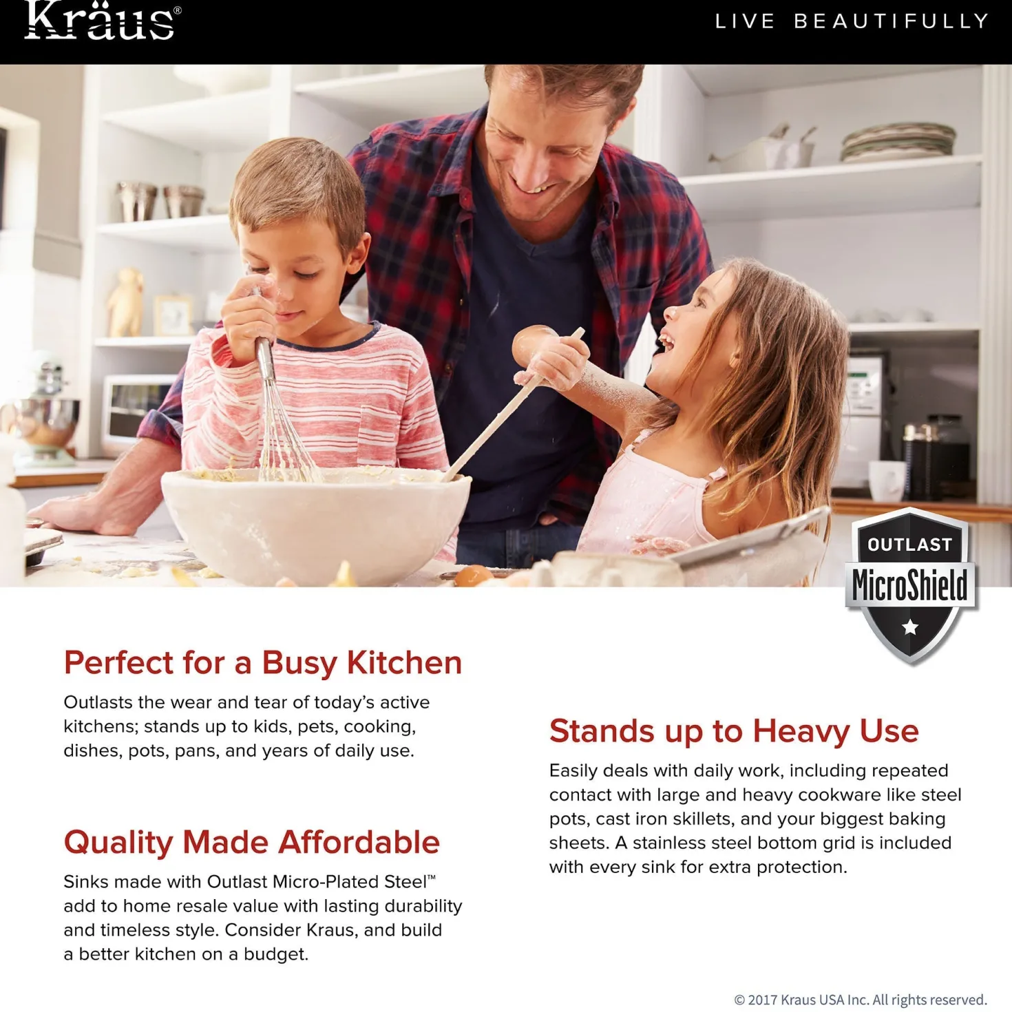KRAUS Outlast MicroShield Scratch-Resist Stainless Steel Undermount 50/50 Double Bowl Sink, 32" 16 Gauge, Premier Series