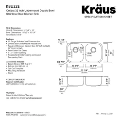 KRAUS Outlast MicroShield Scratch-Resist Stainless Steel Undermount 50/50 Double Bowl Sink, 32