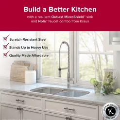 KRAUS Outlast MicroShield Scratch-Resist Stainless Steel Undermount 50/50 Double Bowl Sink, 32