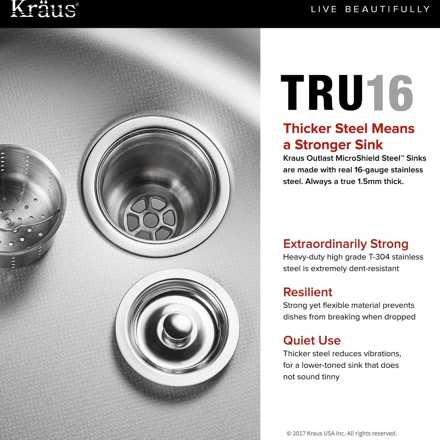 KRAUS Outlast MicroShield Scratch-Resist Stainless Steel Undermount 50/50 Double Bowl Sink, 32" 16 Gauge, Premier Series