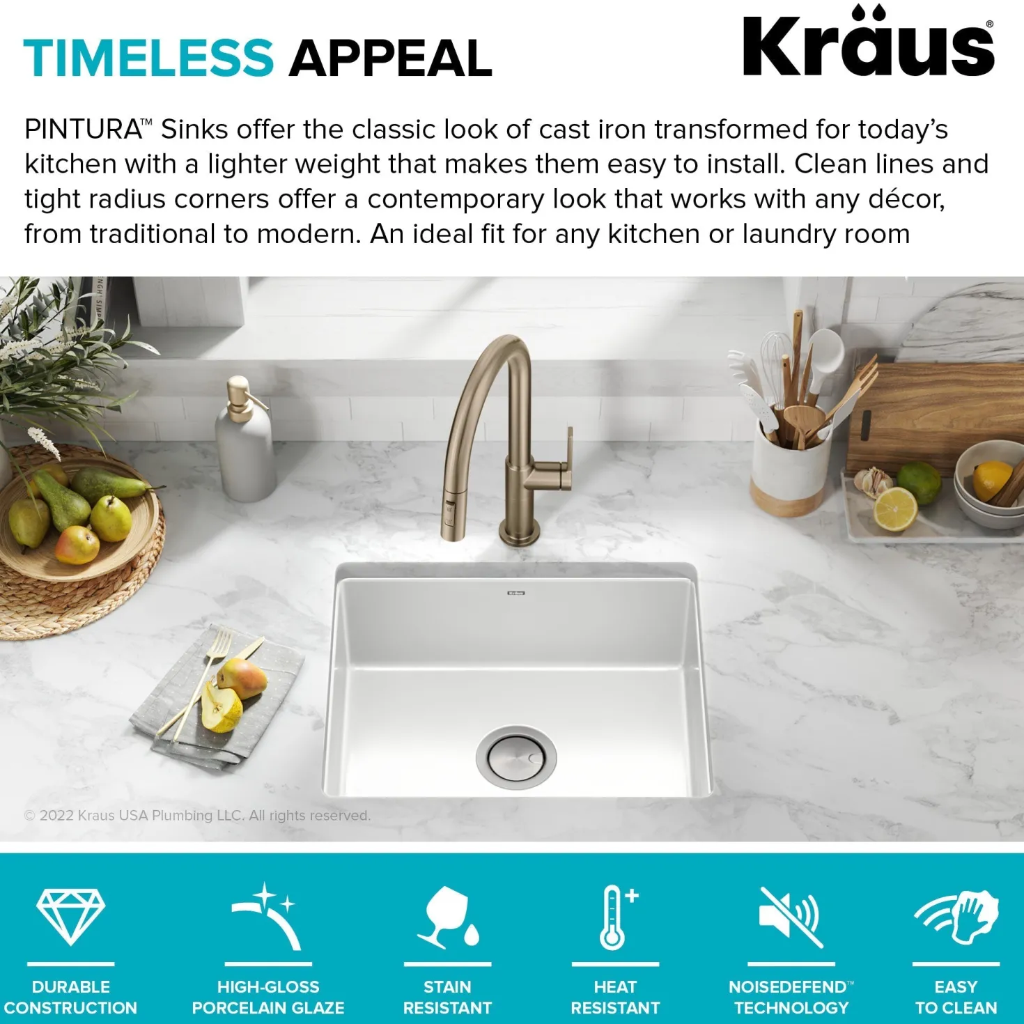 KRAUS Pintura 21" Undermount Enameled Single Bowl Kitchen Sink in White