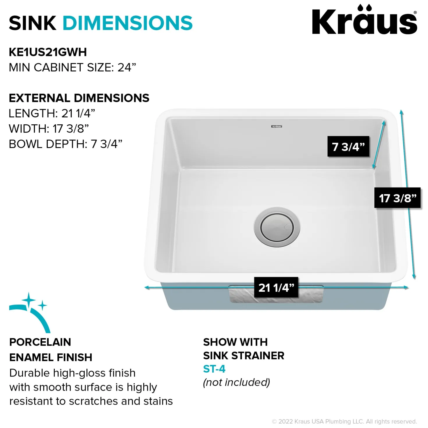 KRAUS Pintura 21" Undermount Enameled Single Bowl Kitchen Sink in White