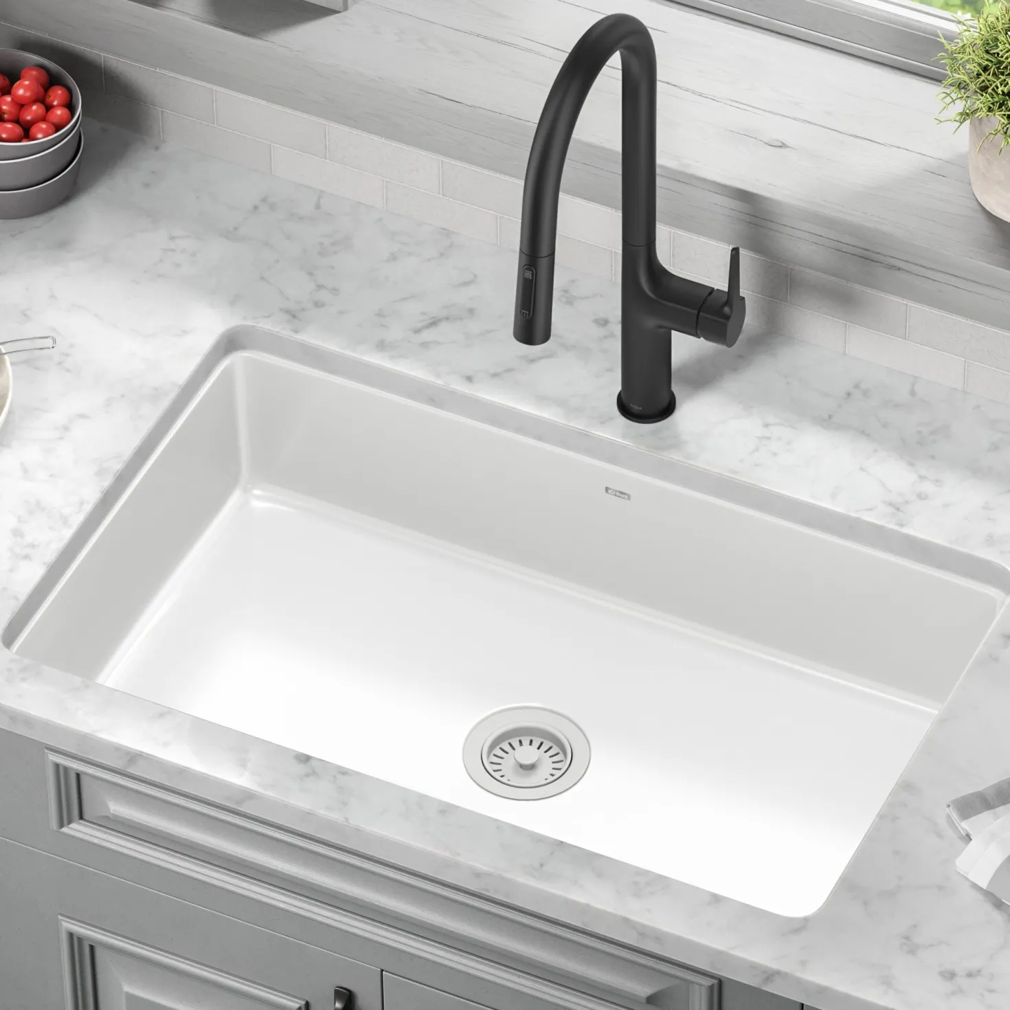 KRAUS Pintura 32" Undermount Porcelain Enameled Steel Kitchen Sink in White