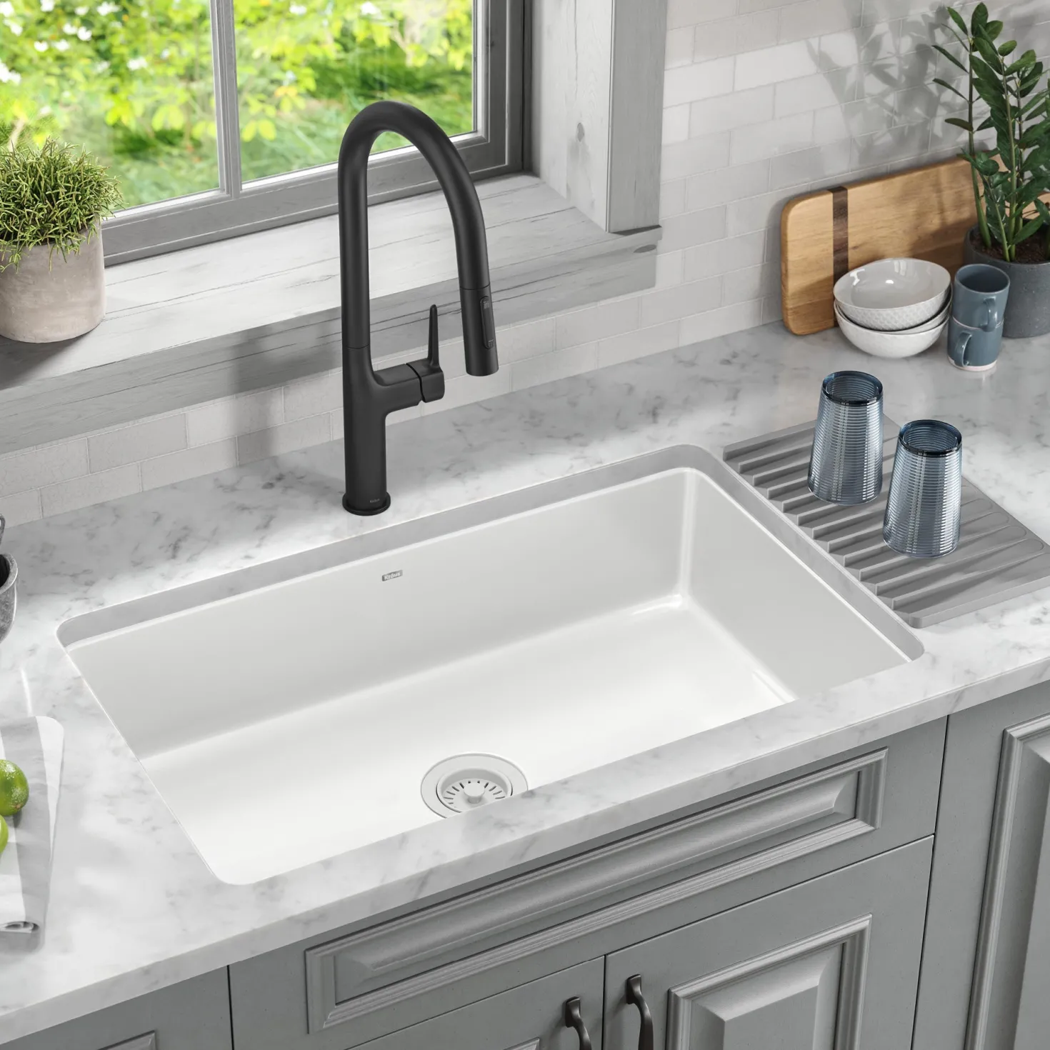 KRAUS Pintura 32" Undermount Porcelain Enameled Steel Kitchen Sink in White