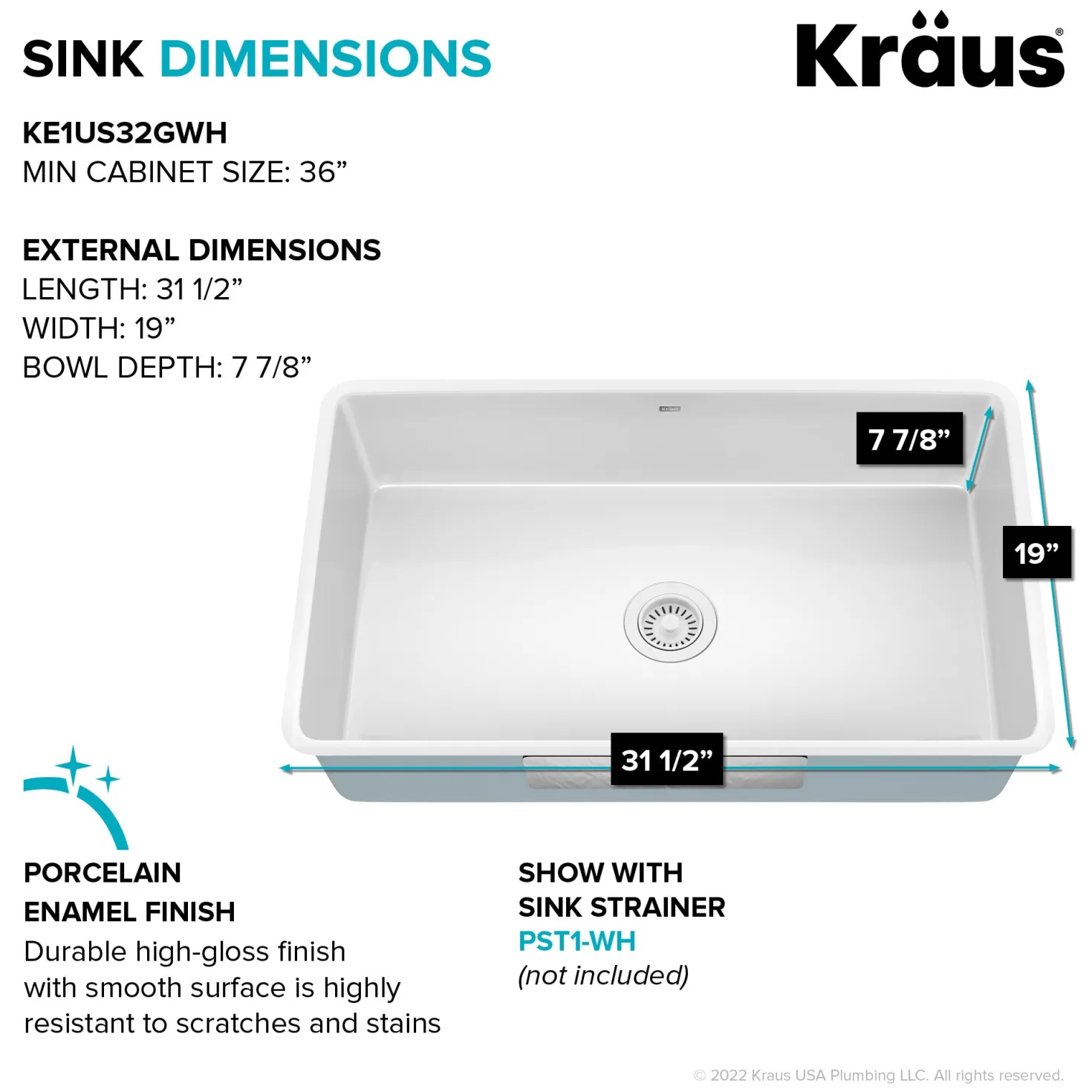 KRAUS Pintura 32" Undermount Porcelain Enameled Steel Kitchen Sink in White