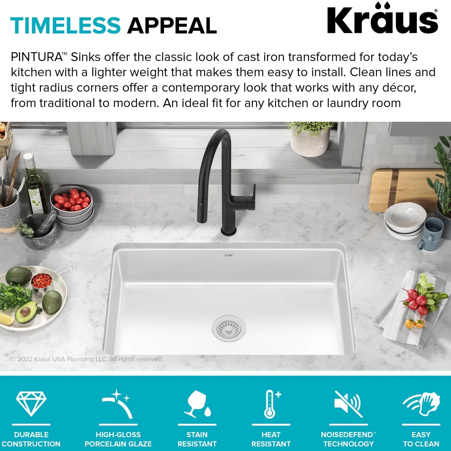 KRAUS Pintura 32" Undermount Porcelain Enameled Steel Kitchen Sink in White