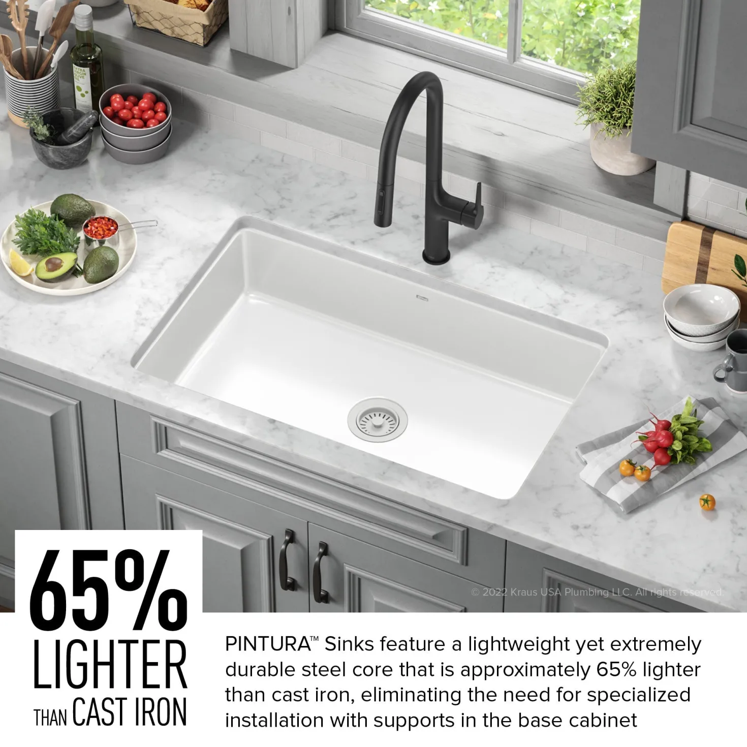 KRAUS Pintura 32" Undermount Porcelain Enameled Steel Kitchen Sink in White
