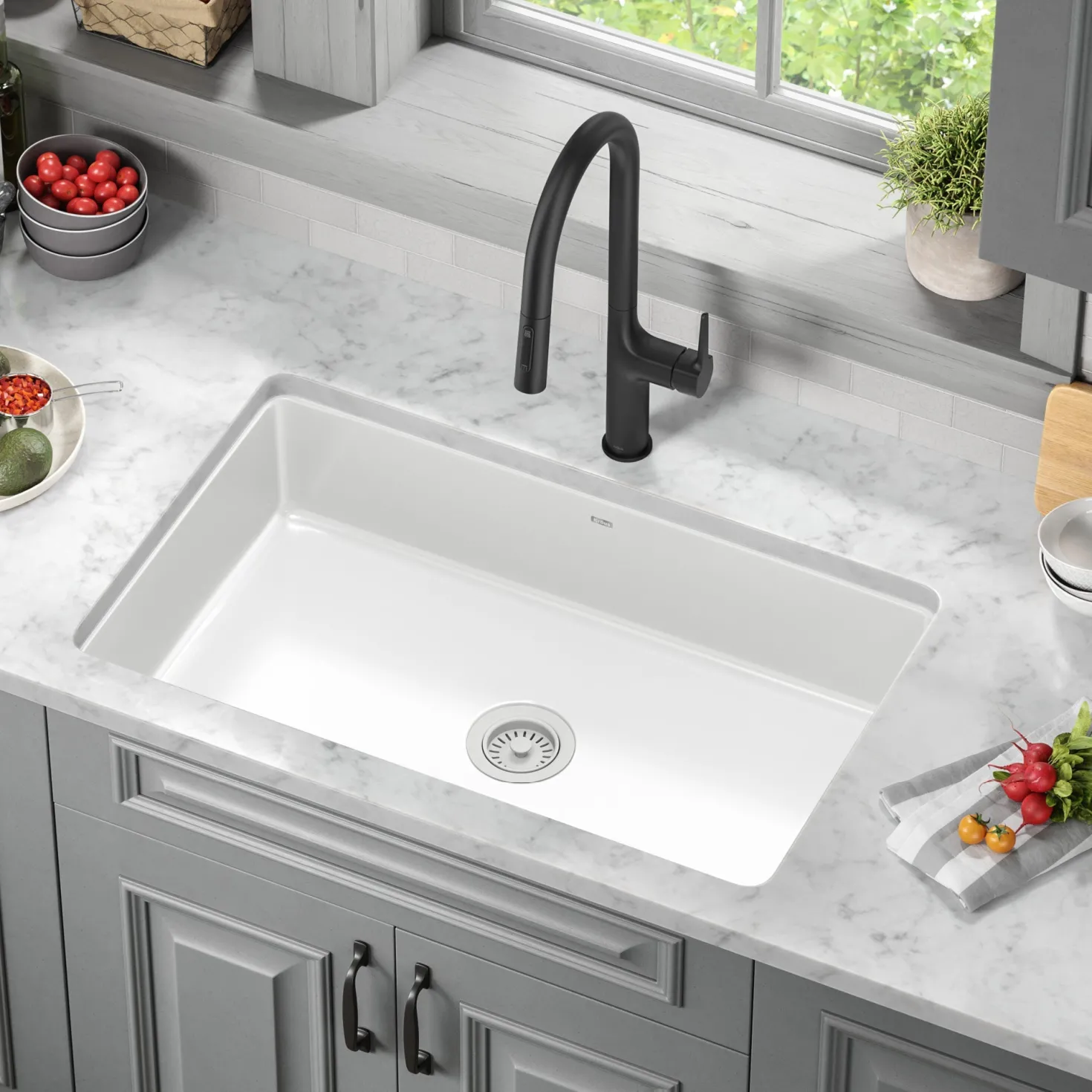 KRAUS Pintura 32" Undermount Porcelain Enameled Steel Kitchen Sink in White