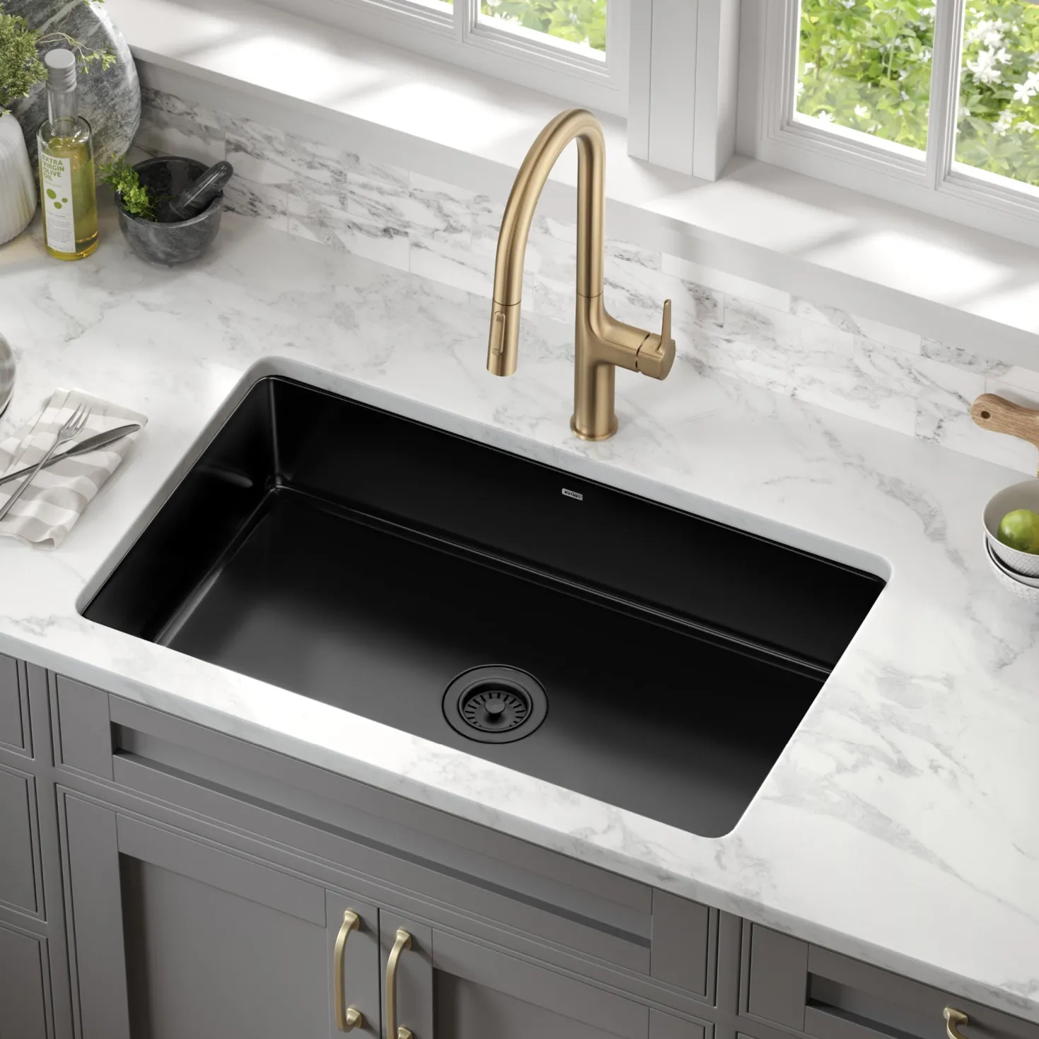 KRAUS Pintura 32" Undermount Porcelain Enameled Steel Kitchen Sink in Black