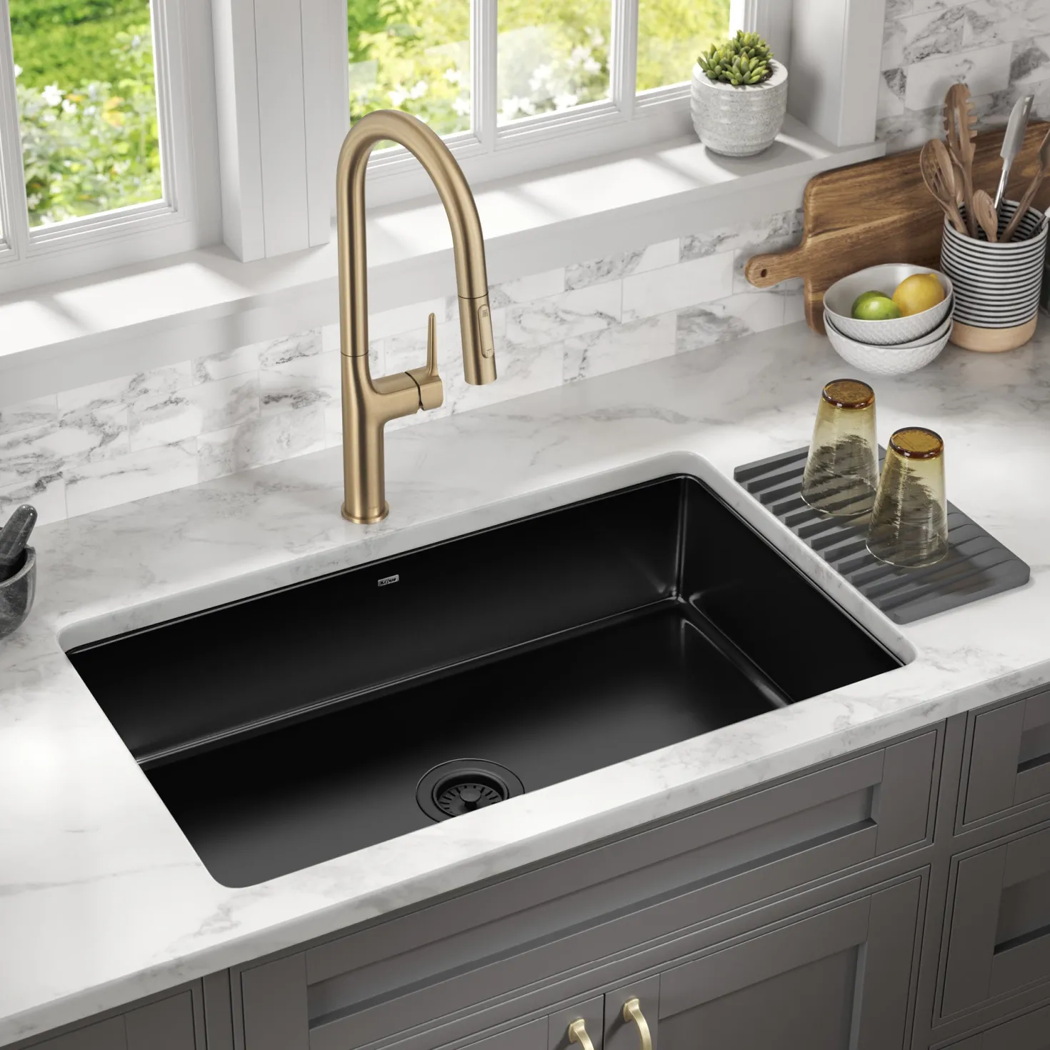 KRAUS Pintura 32" Undermount Porcelain Enameled Steel Kitchen Sink in Black