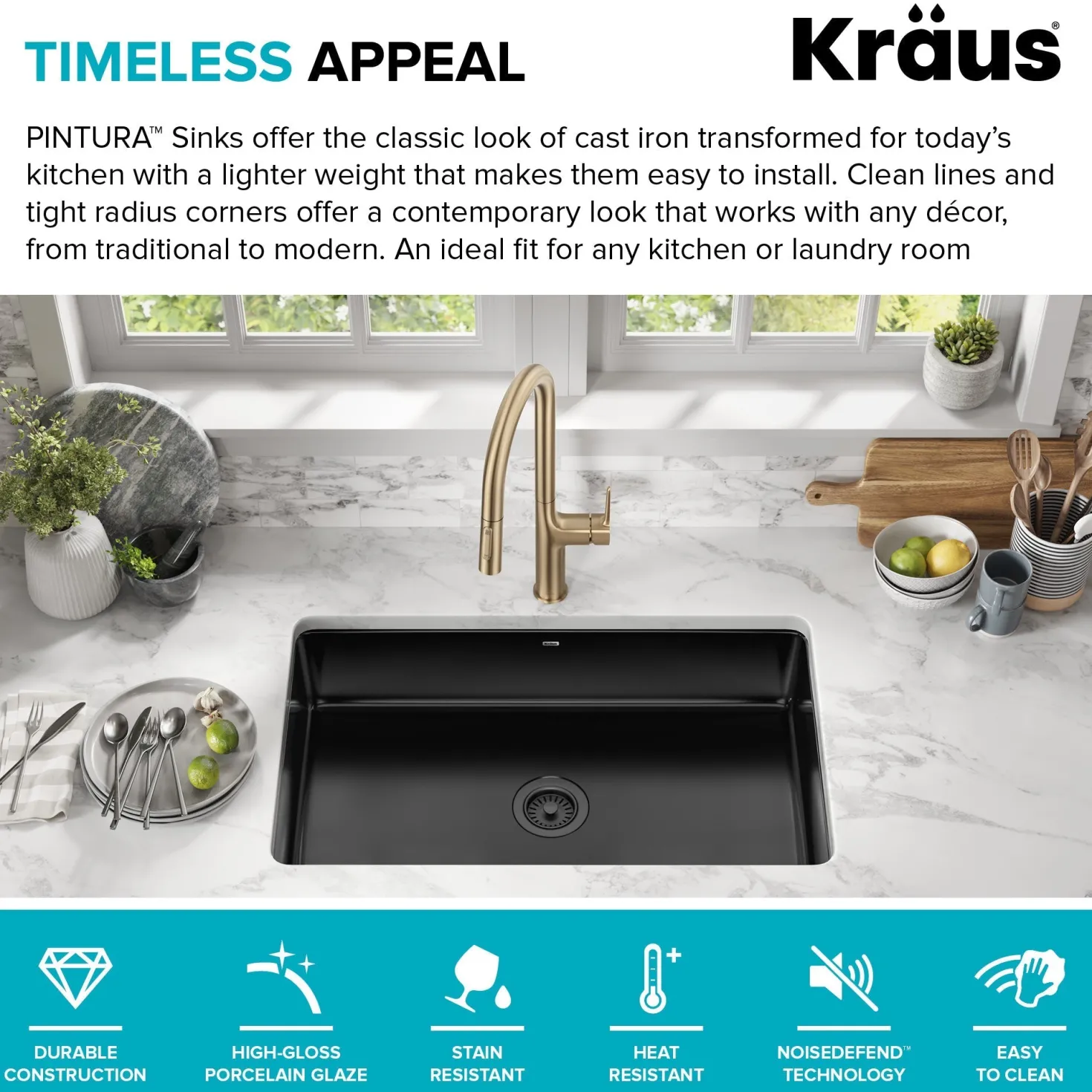 KRAUS Pintura 32" Undermount Porcelain Enameled Steel Kitchen Sink in Black