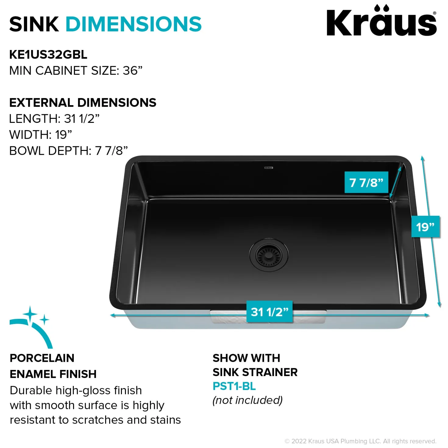 KRAUS Pintura 32" Undermount Porcelain Enameled Steel Kitchen Sink in Black