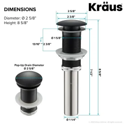 KRAUS Pop-Up Drain for Bathroom Sink in Matte Black