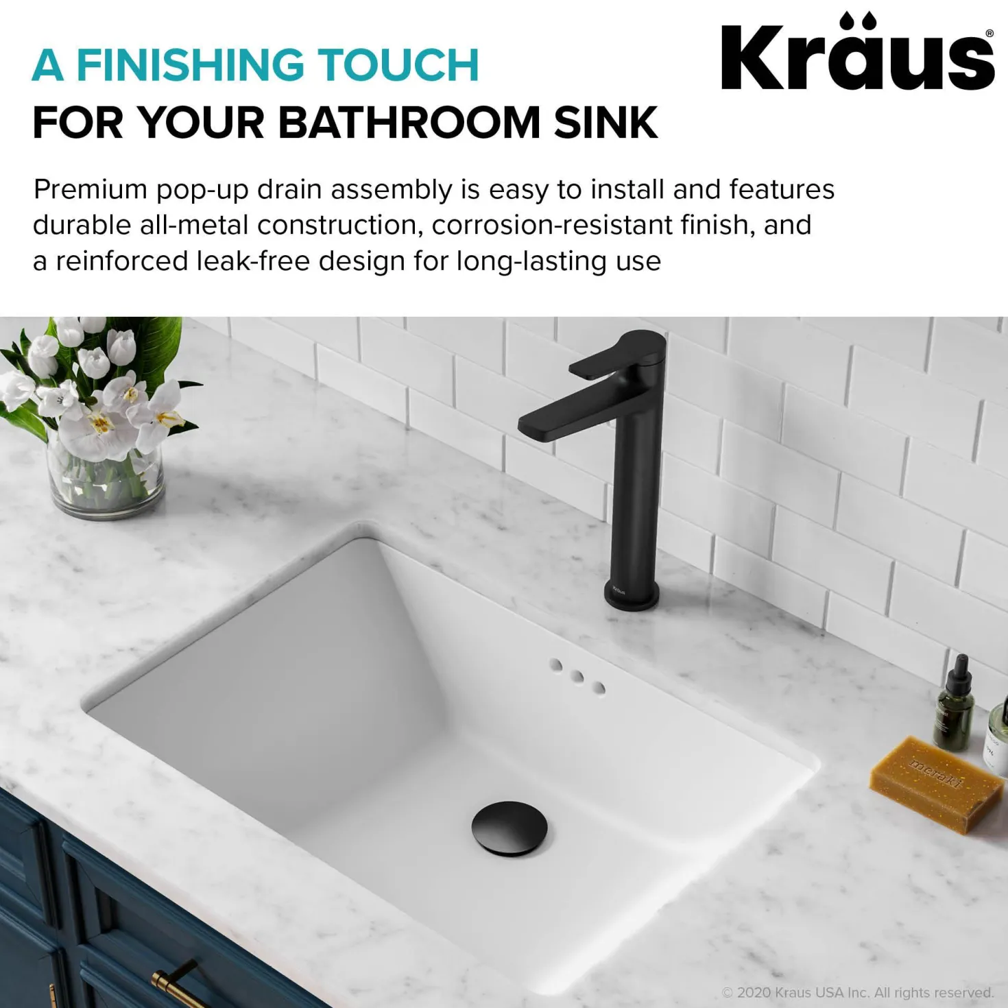 KRAUS Pop-Up Drain for Bathroom Sink in Matte Black