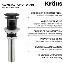 KRAUS Pop-Up Drain for Bathroom Sink in Matte Black