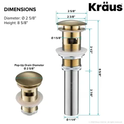 KRAUS Pop-Up Drain for Bathroom Sink in Brushed Gold