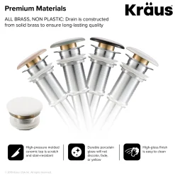 KRAUS Pop-Up Drain with Porcelain Ceramic Top for Bathroom Sink without Overflow, Gloss Beige