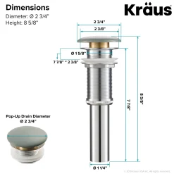 KRAUS Pop-Up Drain with Porcelain Ceramic Top for Bathroom Sink without Overflow, Gloss Beige