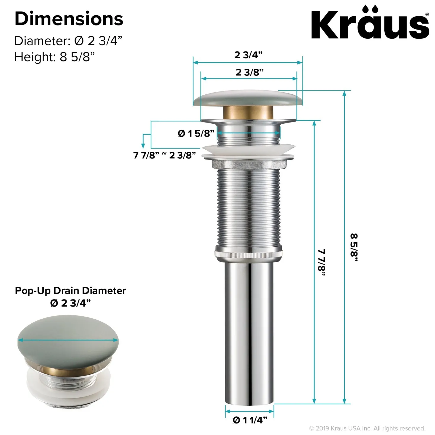 KRAUS Pop-Up Drain with Porcelain Ceramic Top for Bathroom Sink without Overflow, Gloss Beige